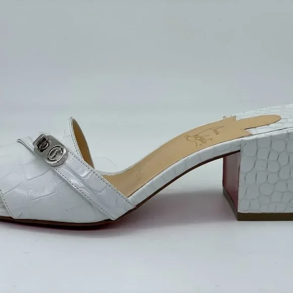 Christian Louboutin LOCK ART 55 Croc Leather Mule Sandals Block Heel Shoes - Picture 6 of 12